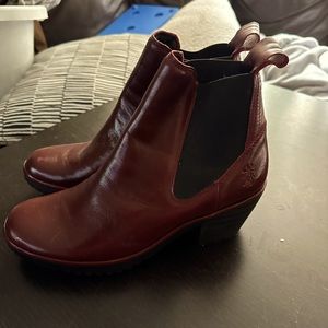 Fly London Dark Red Maroon Leather Chelsea Boots -NWOT
